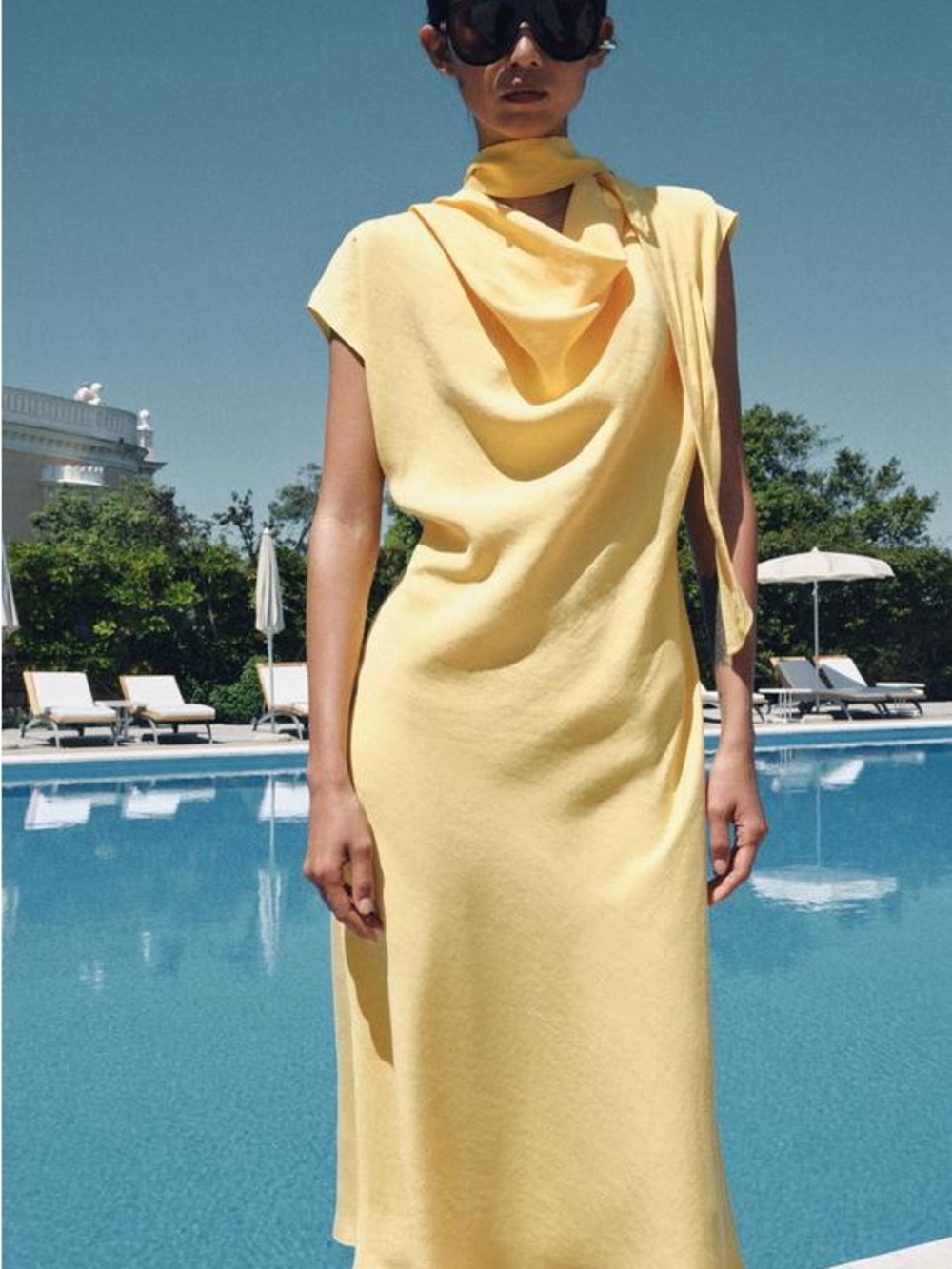 Yellow Draped Neck Midi Dress - Women